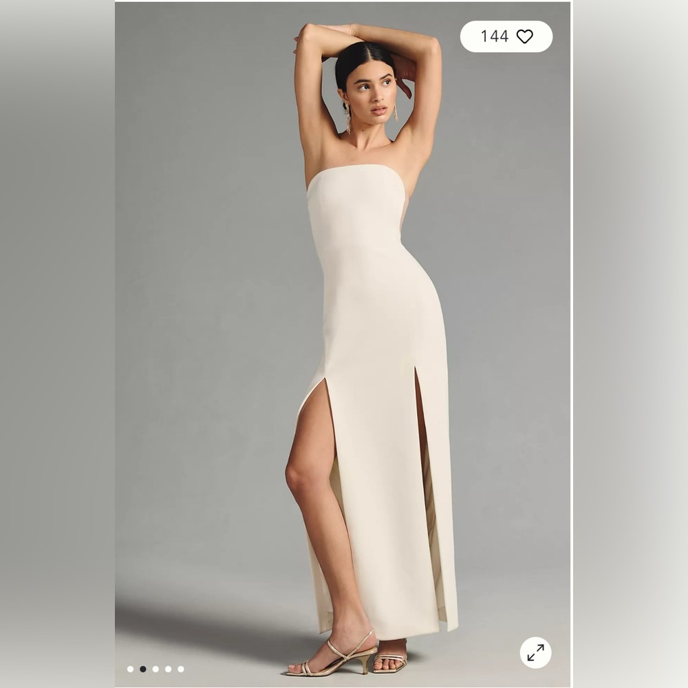 Mishka Cream Strapless Sheath Dress with Slit